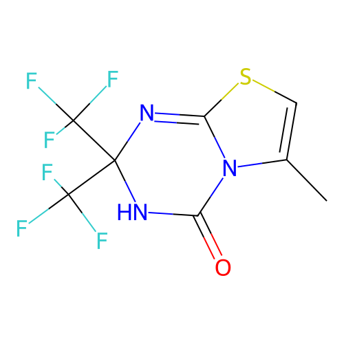 6-methyl-2,2-bis(trifluoromethyl)-2,3-dihydro-4H-[1,3]thiazolo[3,2-a][1,3,5]triazin-4-one structure