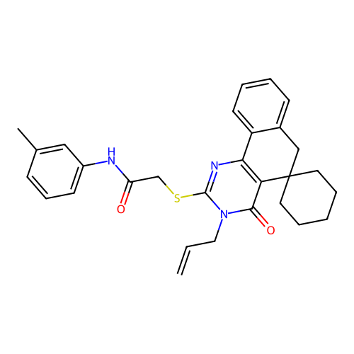 2-((3-allyl-4-oxo-4,6-dihydro-3H-spiro[benzo[h]quinazoline-5,1'-cyclohexan]-2-yl)thio)-N-(m-tolyl)acetamide structure