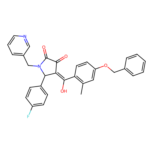 (4E)-5-(4-fluorophenyl)-4-[hydroxy-(2-methyl-4-phenylmethoxyphenyl)methylidene]-1-(pyridin-3-ylmethyl)pyrrolidine-2,3-dione structure