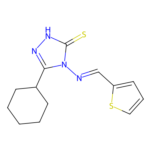 5-cyclohexyl-4-[(2-thienylmethylene)amino]-4H-1,2,4-triazole-3-thiol structure