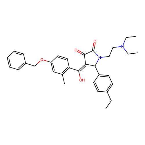 (4E)-1-(2-diethylaminoethyl)-5-(4-ethylphenyl)-4-[hydroxy-(2-methyl-4-phenylmethoxyphenyl)methylidene]pyrrolidine-2,3-dione structure