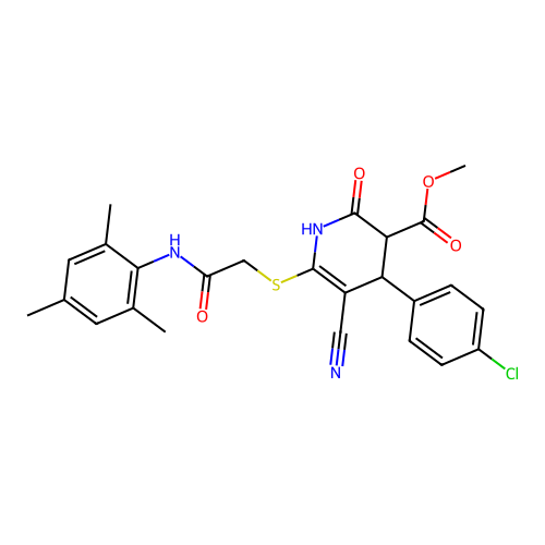 methyl 4-(4-chlorophenyl)-5-cyano-2-oxo-6-({2-oxo-2-[(2,4,6-trimethylphenyl)amino]ethyl}sulfanyl)-1,2,3,4-tetrahydropyridine-3-carboxylate structure