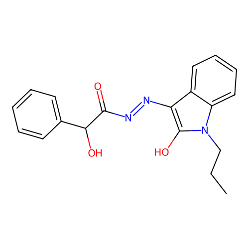 (E)-2-hydroxy-N'-(2-oxo-1-propylindolin-3-ylidene)-2-phenylacetohydrazide structure