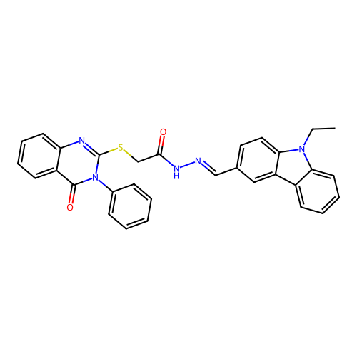 (E)-N'-((9-ethyl-9H-carbazol-3-yl)methylene)-2-((4-oxo-3-phenyl-3,4-dihydroquinazolin-2-yl)thio)acetohydrazide structure