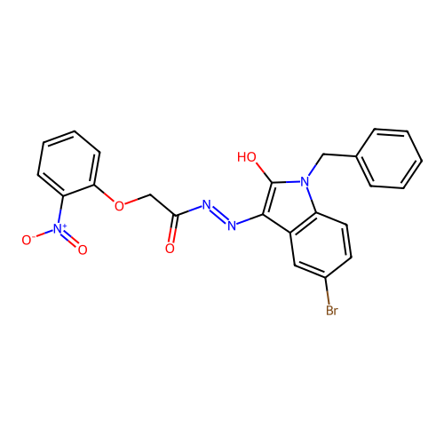 (E)-N'-(1-benzyl-5-bromo-2-oxoindolin-3-ylidene)-2-(2-nitrophenoxy)acetohydrazide structure