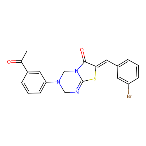 (7Z)-3-(3-acetylphenyl)-7-(3-bromobenzylidene)-3,4-dihydro-2H-[1,3]thiazolo[3,2-a][1,3,5]triazin-6(7H)-one structure