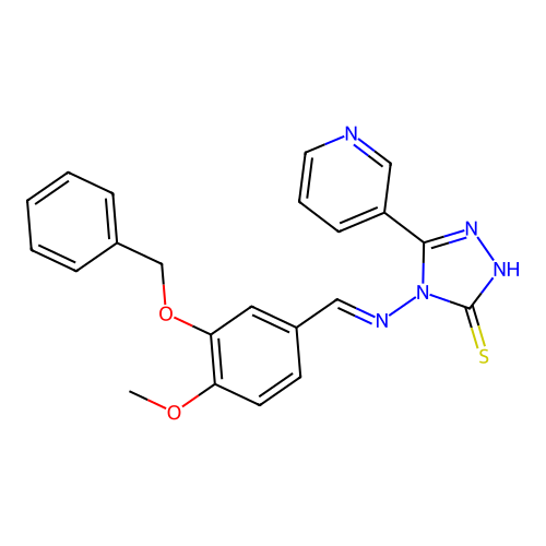 4-[(E)-(4-methoxy-3-phenylmethoxyphenyl)methylideneamino]-3-pyridin-3-yl-1H-1,2,4-triazole-5-thione structure