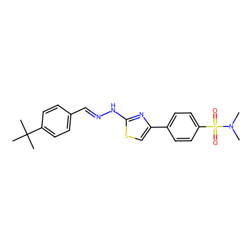 (E)-4-(2-(2-(4-(tert-butyl)benzylidene)hydrazinyl)thiazol-4-yl)-N,N-dimethylbenzenesulfonamide structure