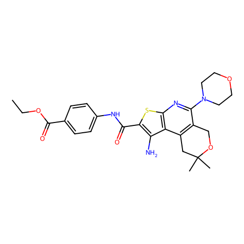 ethyl 4-({[1-amino-8,8-dimethyl-5-(morpholin-4-yl)-8,9-dihydro-6H-pyrano[4,3-d]thieno[2,3-b]pyridin-2-yl]carbonyl}amino)benzoate structure
