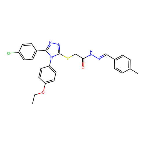 2-{[5-(4-chlorophenyl)-4-(4-ethoxyphenyl)-4H-1,2,4-triazol-3-yl]sulfanyl}-N'-[(E)-(4-methylphenyl)methylidene]acetohydrazide structure