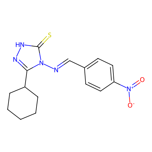 5-cyclohexyl-4-[(4-nitrobenzylidene)amino]-4H-1,2,4-triazole-3-thiol structure
