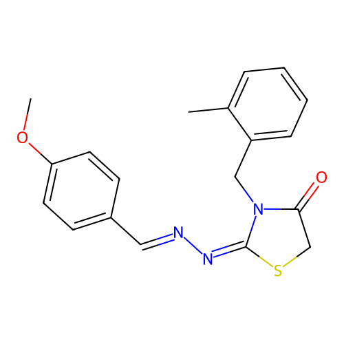 (E)-2-((E)-(4-methoxybenzylidene)hydrazono)-3-(2-methylbenzyl)thiazolidin-4-one structure