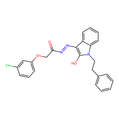 2-(3-chlorophenoxy)-N'-[(3Z)-2-oxo-1-(2-phenylethyl)-1,2-dihydro-3H-indol-3-ylidene]acetohydrazide structure