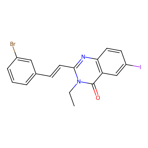 2-[(E)-2-(3-bromophenyl)ethenyl]-3-ethyl-6-iodoquinazolin-4(3H)-one structure