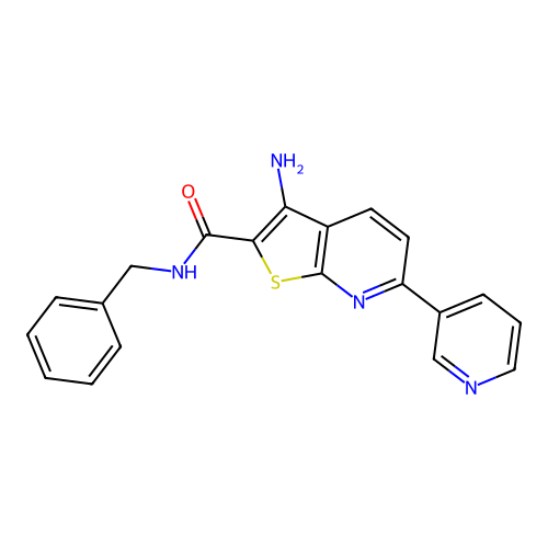 3-amino-N-benzyl-6-(pyridin-3-yl)thieno[2,3-b]pyridine-2-carboxamide structure