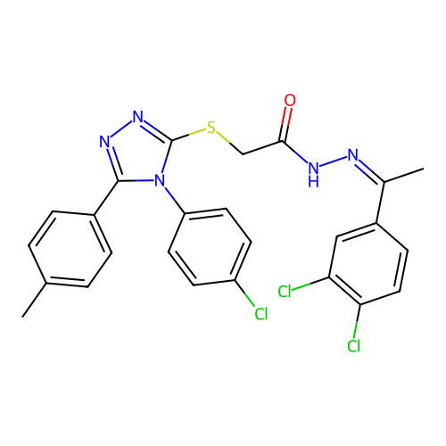 (Z)-2-((4-(4-chlorophenyl)-5-(p-tolyl)-4H-1,2,4-triazol-3-yl)thio)-N'-(1-(3,4-dichlorophenyl)ethylidene)acetohydrazide structure