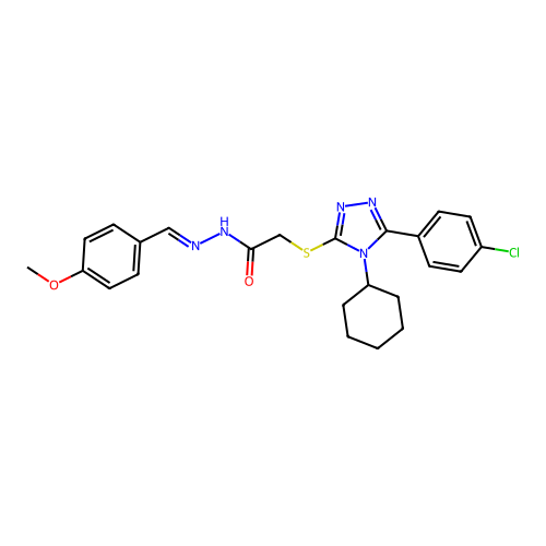 2-{[5-(4-chlorophenyl)-4-cyclohexyl-4H-1,2,4-triazol-3-yl]sulfanyl}-N'-[(E)-(4-methoxyphenyl)methylidene]acetohydrazide structure