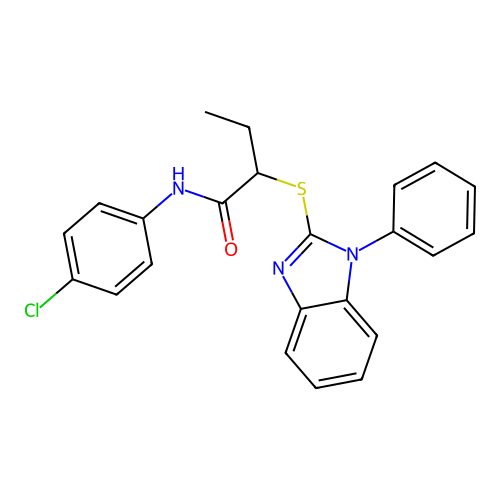 N-(4-chlorophenyl)-2-[(1-phenyl-1H-benzimidazol-2-yl)sulfanyl]butanamide structure