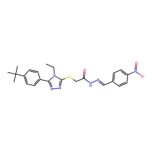 2-{[5-(4-tert-butylphenyl)-4-ethyl-4H-1,2,4-triazol-3-yl]sulfanyl}-N'-[(E)-(4-nitrophenyl)methylidene]acetohydrazide structure