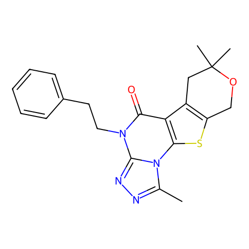 1,7,7-trimethyl-4-(2-phenylethyl)-6,9-dihydro-7H-pyrano[4',3':4,5]thieno[3,2-e][1,2,4]triazolo[4,3-a]pyrimidin-5(4H)-one structure
