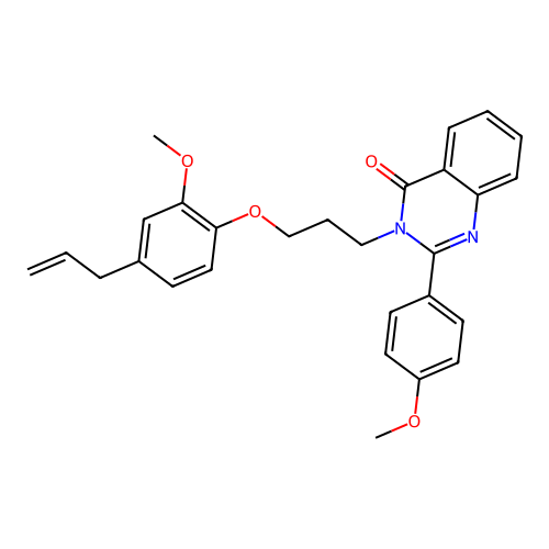 2-(4-methoxyphenyl)-3-[3-(2-methoxy-4-prop-2-enyl-phenoxy)propyl]quinazolin-4-one structure