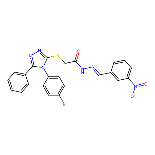 2-{[4-(4-bromophenyl)-5-phenyl-4H-1,2,4-triazol-3-yl]sulfanyl}-N'-[(E)-(3-nitrophenyl)methylidene]acetohydrazide structure