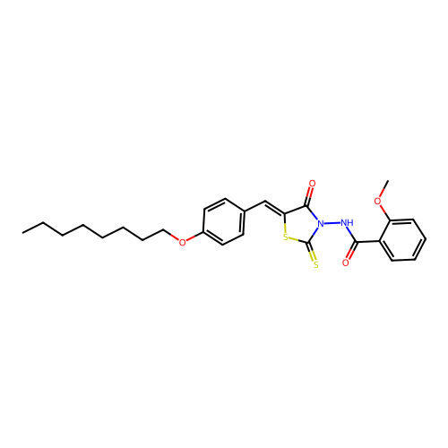 2-methoxy-N-{(5Z)-5-[4-(octyloxy)benzylidene]-4-oxo-2-thioxo-1,3-thiazolidin-3-yl}benzamide structure