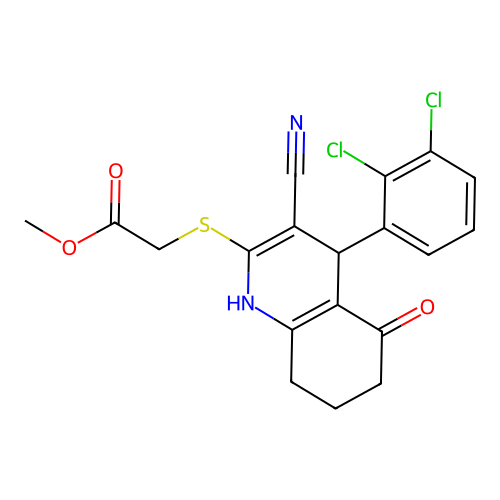 methyl {[3-cyano-4-(2,3-dichlorophenyl)-5-hydroxy-4,6,7,8-tetrahydroquinolin-2-yl]sulfanyl}acetate structure