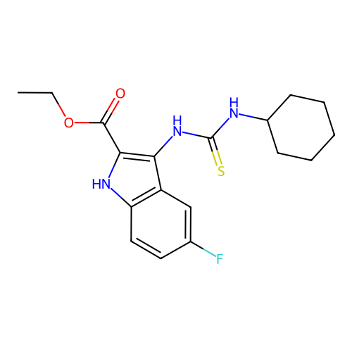 ethyl 3-[(cyclohexylcarbamothioyl)amino]-5-fluoro-1H-indole-2-carboxylate structure