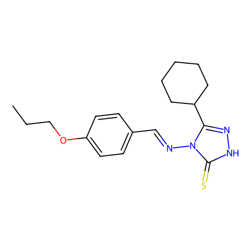 (E)-5-cyclohexyl-4-((4-propoxybenzylidene)amino)-4H-1,2,4-triazole-3-thiol structure
