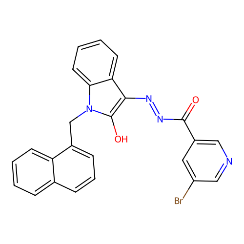 (Z)-5-bromo-N'-(1-(naphthalen-1-ylmethyl)-2-oxoindolin-3-ylidene)nicotinohydrazide structure