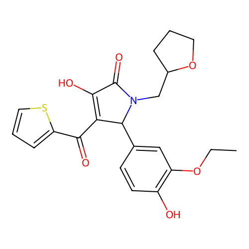 (4E)-5-(3-ethoxy-4-hydroxyphenyl)-4-[hydroxy(thiophen-2-yl)methylidene]-1-(tetrahydrofuran-2-ylmethyl)pyrrolidine-2,3-dione structure