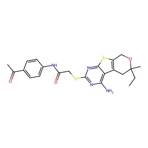 N-(4-acetylphenyl)-2-[(4-amino-6-ethyl-6-methyl-5,8-dihydro-6H-pyrano[4',3':4,5]thieno[2,3-d]pyrimidin-2-yl)sulfanyl]acetamide structure