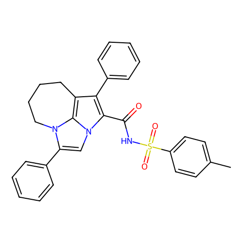 1,4-diphenyl-N-tosyl-5,6,7,8-tetrahydro-2a,4a-diazacyclopenta[cd]azulene-2-carboxamide structure
