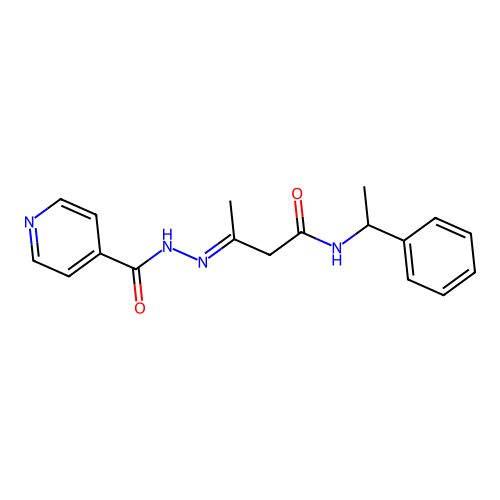 (3E)-N-(1-phenylethyl)-3-[2-(pyridin-4-ylcarbonyl)hydrazinylidene]butanamide structure
