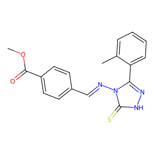 (E)-methyl 4-(((3-mercapto-5-(o-tolyl)-4H-1,2,4-triazol-4-yl)imino)methyl)benzoate structure