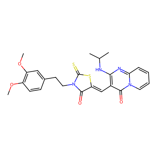 (5Z)-3-[2-(3,4-dimethoxyphenyl)ethyl]-5-[[4-oxo-2-(propan-2-ylamino)pyrido[1,2-a]pyrimidin-3-yl]methylidene]-2-sulfanylidene-1,3-thiazolidin-4-one structure