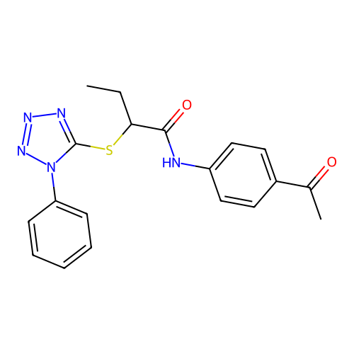 N-(4-acetylphenyl)-2-[(1-phenyl-1H-tetrazol-5-yl)sulfanyl]butanamide structure