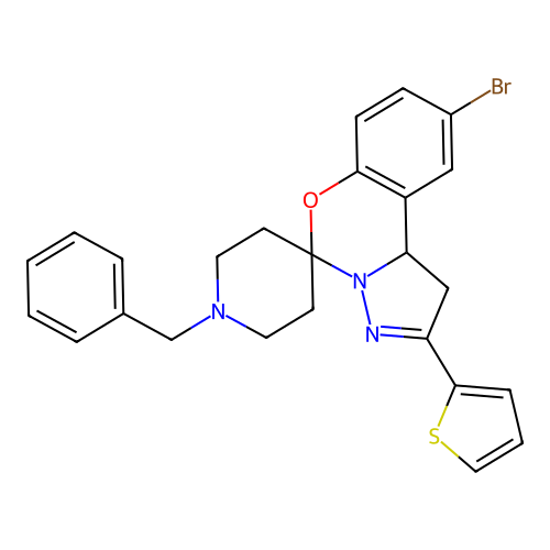1'-benzyl-9-bromo-2-(thiophen-2-yl)-1,10b-dihydrospiro[benzo[e]pyrazolo[1,5-c][1,3]oxazine-5,4'-piperidine] structure