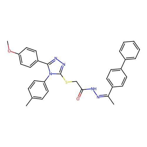 (Z)-N'-(1-([1,1'-biphenyl]-4-yl)ethylidene)-2-((5-(4-methoxyphenyl)-4-(p-tolyl)-4H-1,2,4-triazol-3-yl)thio)acetohydrazide structure