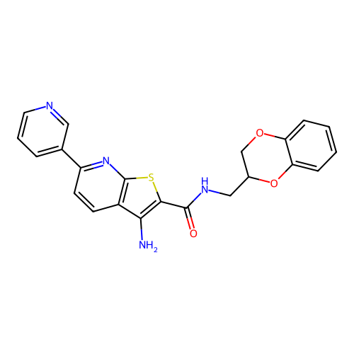 3-amino-N-(2,3-dihydro-1,4-benzodioxin-2-ylmethyl)-6-(pyridin-3-yl)thieno[2,3-b]pyridine-2-carboxamide structure