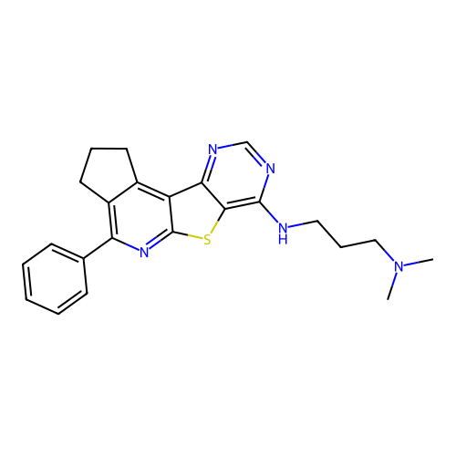 N,N-dimethyl-N'-(4-phenyl-2,3-dihydro-1H-cyclopenta[4',5']pyrido[3',2':4,5]thieno[3,2-d]pyrimidin-7-yl)propane-1,3-diamine structure
