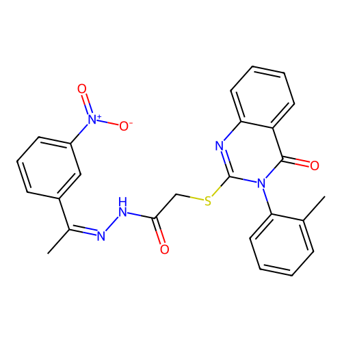 2-{[3-(2-methylphenyl)-4-oxo-3,4-dihydroquinazolin-2-yl]sulfanyl}-N'-[(1Z)-1-(3-nitrophenyl)ethylidene]acetohydrazide structure