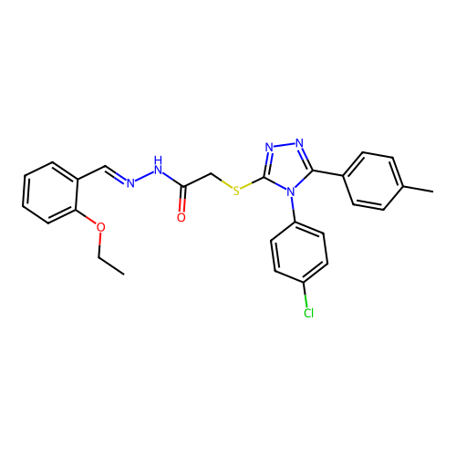 2-{[4-(4-chlorophenyl)-5-(4-methylphenyl)-4H-1,2,4-triazol-3-yl]sulfanyl}-N'-[(E)-(2-ethoxyphenyl)methylidene]acetohydrazide structure