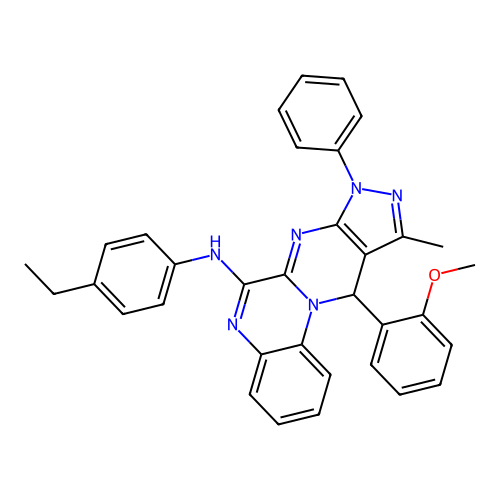 N-(4-ethylphenyl)-11-(2-methoxyphenyl)-10-methyl-8-phenyl-8,11-dihydropyrazolo[3',4':4,5]pyrimido[1,2-a]quinoxalin-6-amine structure