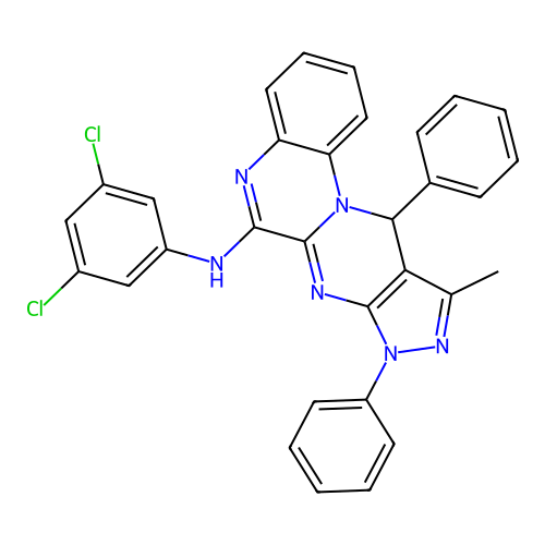 N-(3,5-dichlorophenyl)-10-methyl-8,11-diphenyl-8,11-dihydropyrazolo[3',4':4,5]pyrimido[1,2-a]quinoxalin-6-amine structure