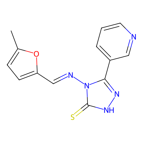 4-[(E)-(5-methylfuran-2-yl)methylideneamino]-3-pyridin-3-yl-1H-1,2,4-triazole-5-thione structure