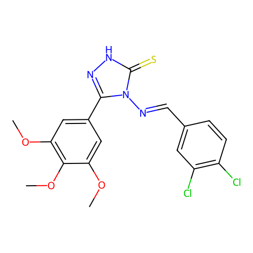 (E)-4-((3,4-dichlorobenzylidene)amino)-5-(3,4,5-trimethoxyphenyl)-4H-1,2,4-triazole-3-thiol structure