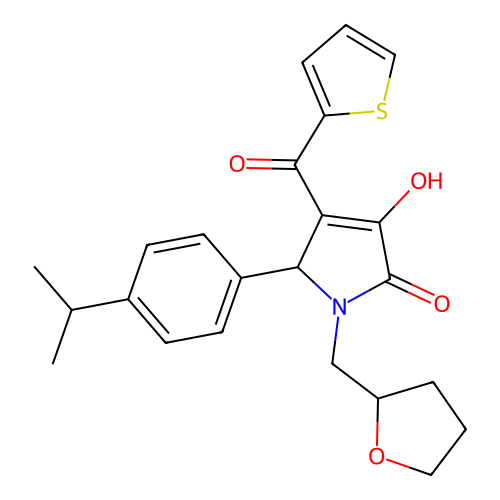(4E)-4-[hydroxy(thiophen-2-yl)methylidene]-5-[4-(propan-2-yl)phenyl]-1-(tetrahydrofuran-2-ylmethyl)pyrrolidine-2,3-dione structure