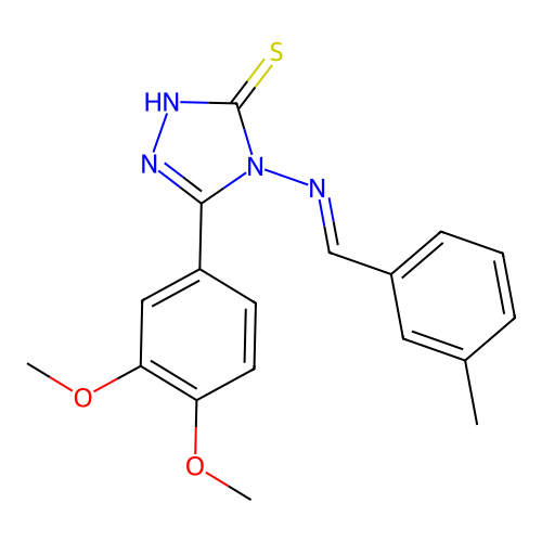 (E)-5-(3,4-dimethoxyphenyl)-4-((3-methylbenzylidene)amino)-4H-1,2,4-triazole-3-thiol structure
